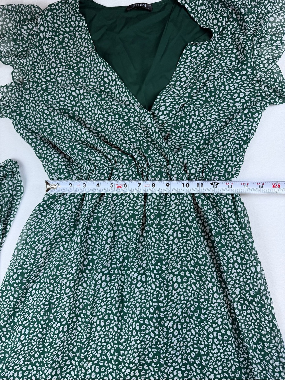 BTFBM Green White Animal Print Ruffle Short Sleeve Midi Dress Medium M - Picture 5 of 9